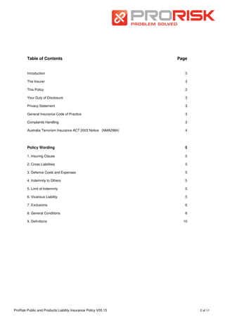 ProRisk Public and Products Liability Insurance Policy | PDF