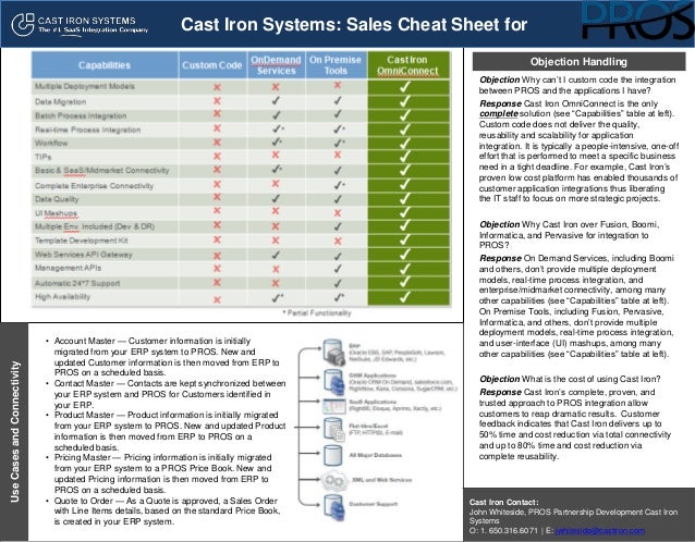 Cast Iron Systems Sales Cheat Sheet For Pros
