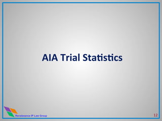 Renaissance IP Law Group
AIA	
  Trial	
  StaHsHcs	
  
12	
  
 