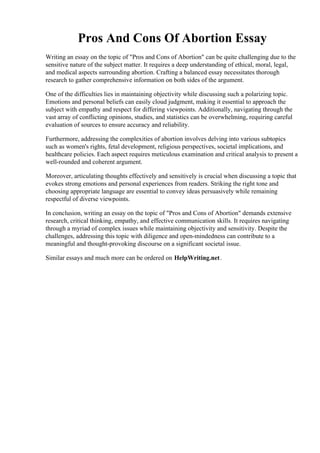 Pros And Cons Of Abortion Essay | PDF