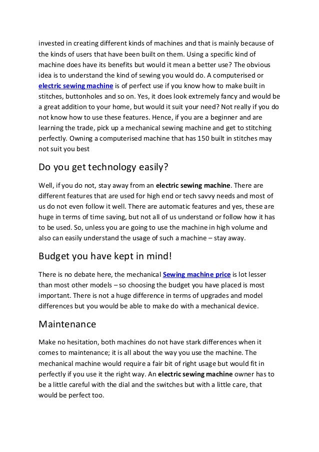 Pros and cons of an electronic sewing machine