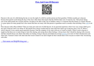 Pros And Cons Of Daycare | PPT