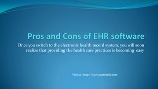 Once you switch to the electronic health record system, you will soon
realize that providing the health care practices is becoming easy

Visit at : http://www.nortecehr.com

 