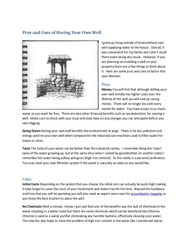 Pros and cons of having your own well