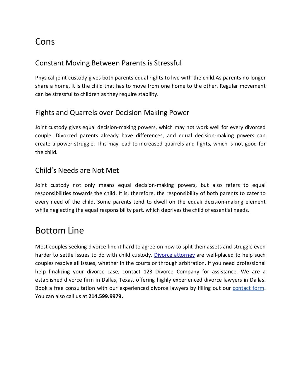 Pros and Cons of Joint Physical Custody