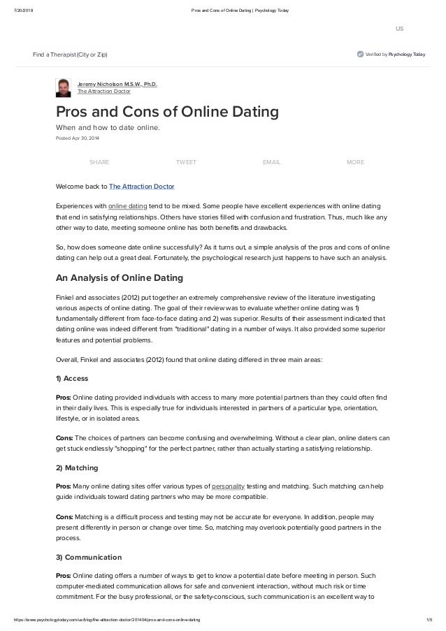 pro und contra online dating