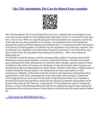 17th Amendment Examples