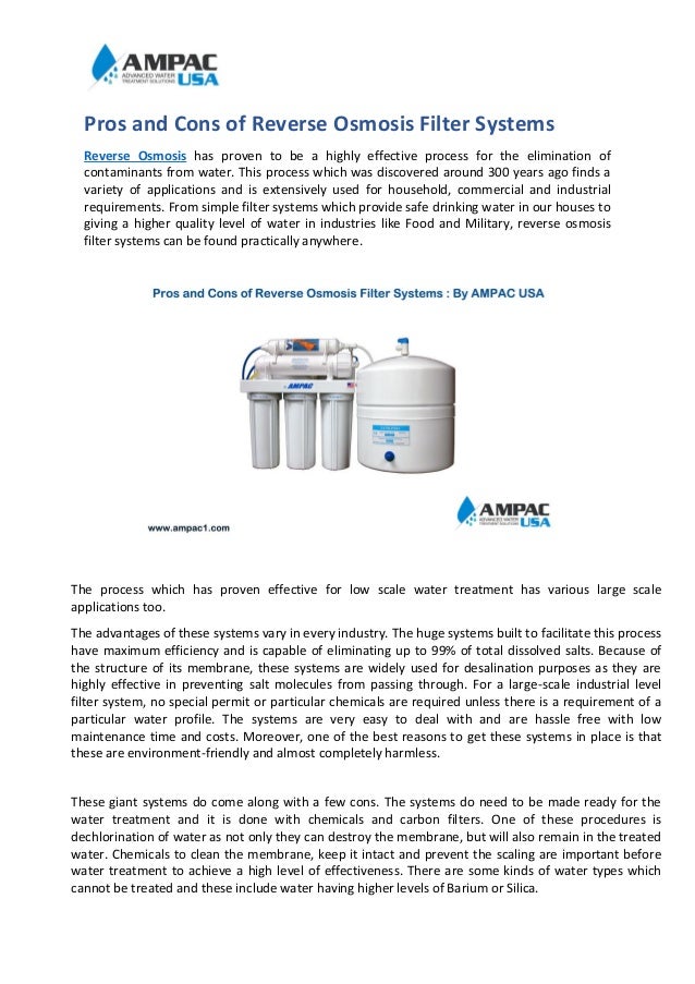 Pros and cons of reverse osmosis filter systems