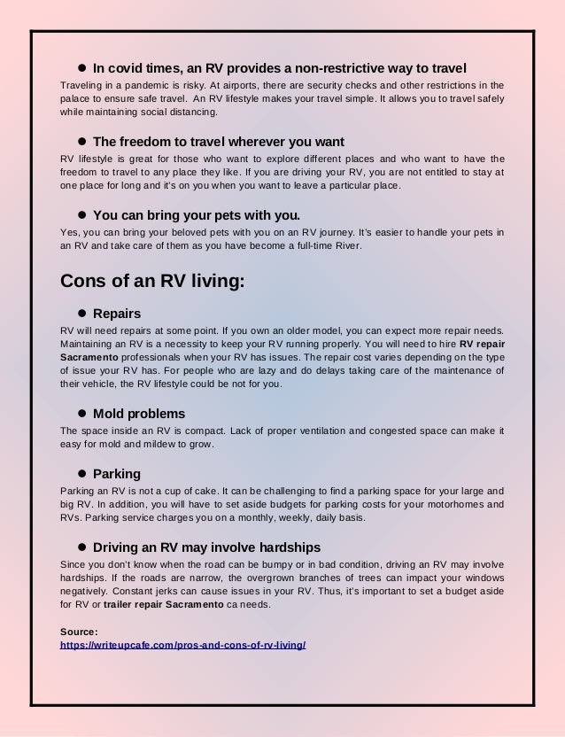 Pros And Cons Of RV Living