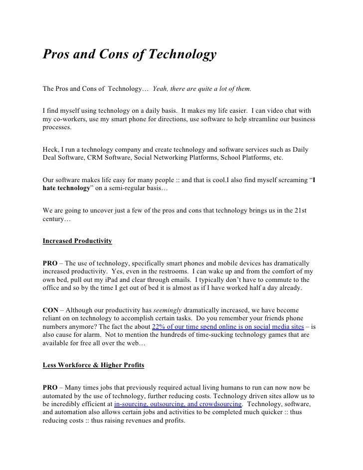 essay about the pros and cons of modern technology