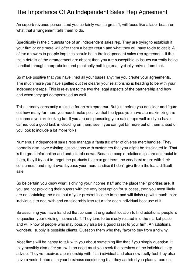 the importance of an independent sales rep agreement independent sales rep