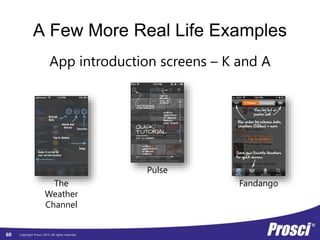 Copyright Prosci 2015. All rights reserved.
A Few More Real Life Examples
60
App introduction screens – K and A
The
Weather
Channel
Fandango
Pulse
 