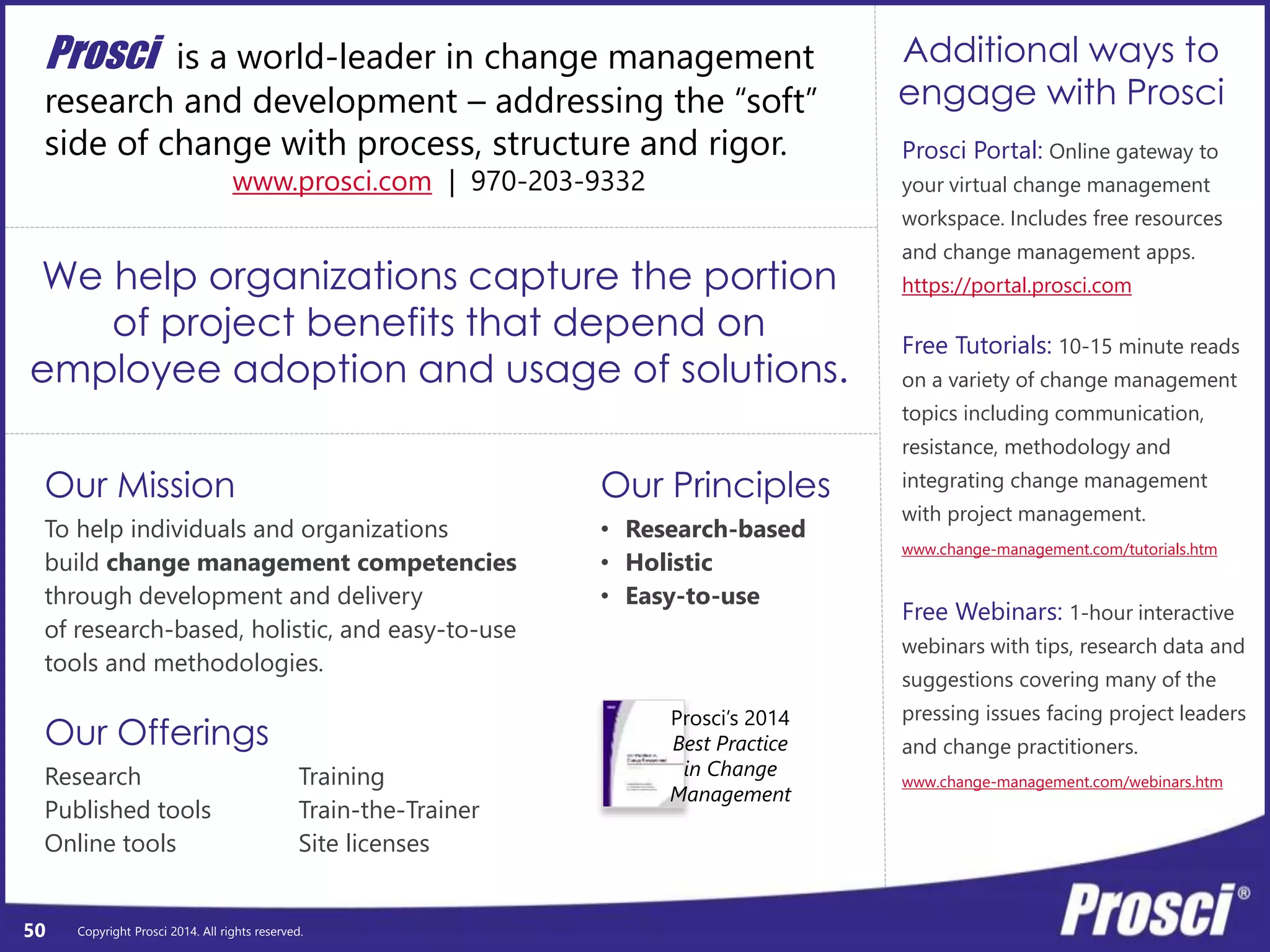 Co-creating 
“critical and 
compelling” 
Copyright Prosci 2014. All rights reserved. 
metrics 
50 
 