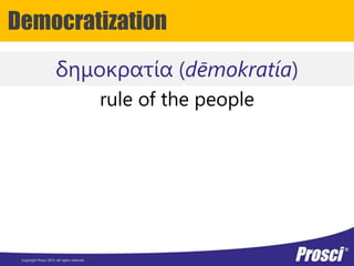 Copyright Prosci 2015. All rights reserved.
Democratization of CM
δημοκρατία (dēmokratía)
rule of the people
 