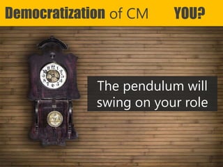 Copyright Prosci 2015. All rights reserved.
Democratization of CM YOU?
The pendulum will
swing on your role
 