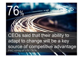 CEOs said that their ability to
adapt to change will be a key
source of competitive advantage
PWC survey of 1150 CEOs
76%
6
 