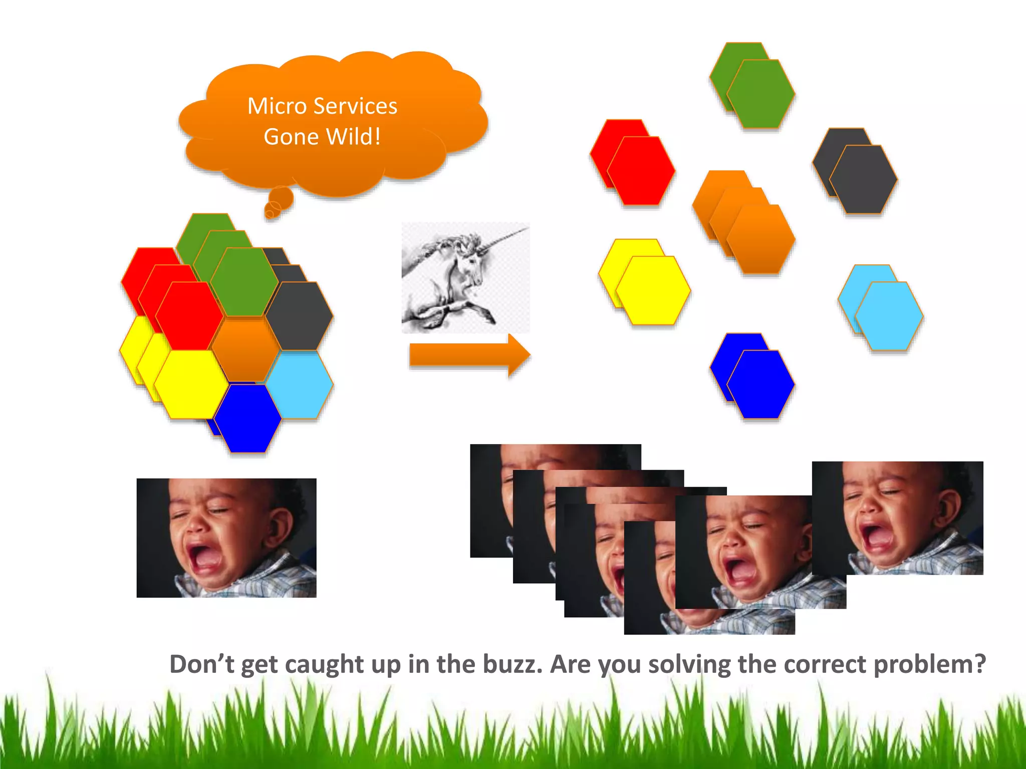 Don’t get caught up in the buzz. Are you solving the correct problem?
Micro Services
Gone Wild!
 