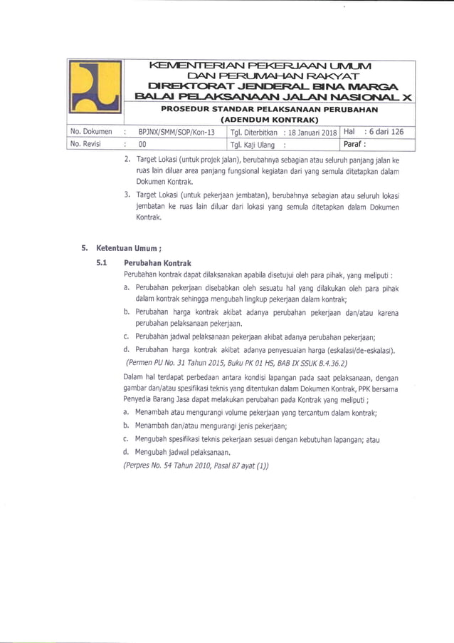 Prosedur Standar Pelaksanaan Perubahan Adendum Kontrak Kon 13 Pdf