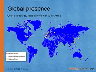 Global presence 
Offices worldwide, sales in more than 70 countries 
Headquarters 
Regional headquarters 
Sales offices 
Copyright © 2014. Prosequr 
 
