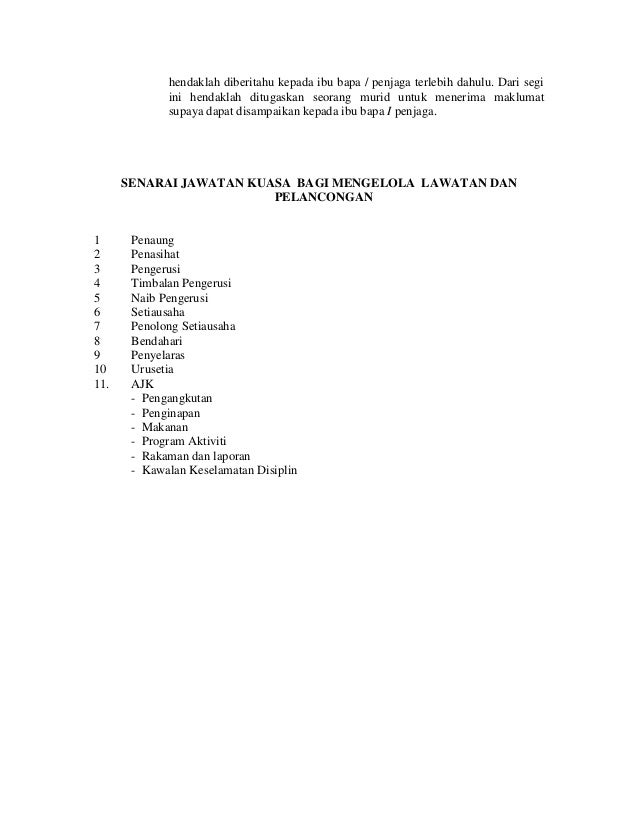 Contoh Surat Kebenaran Ibu Bapa Untuk Lawatan