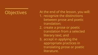 Comprehensive Guide to Prose Translation: Techniques and Challenges | PPTX
