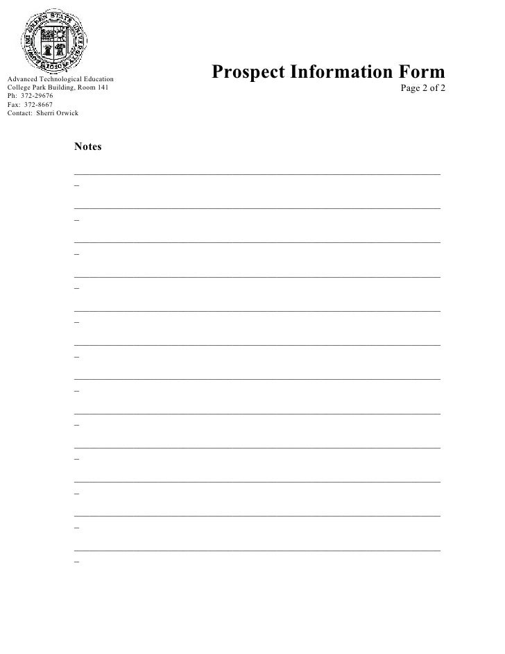Prospect information form blank