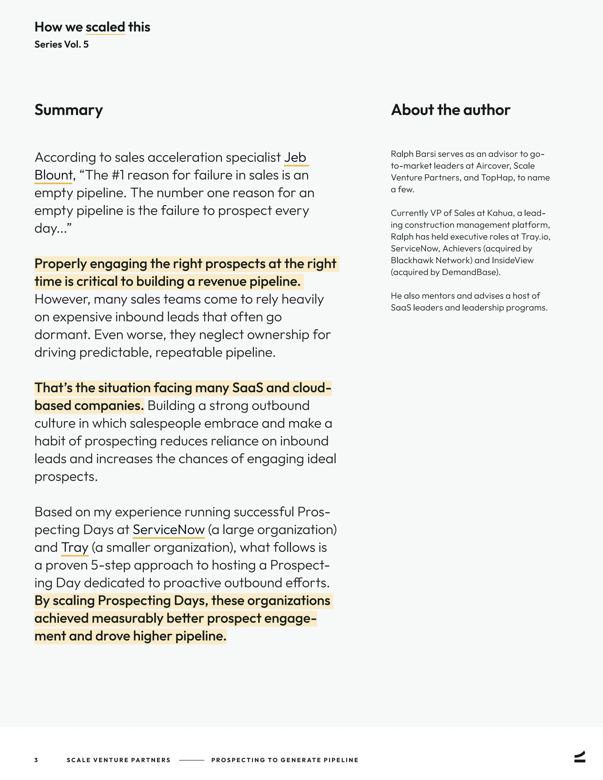 Prospecting to Generate Pipeline | Ralph Barsi + Scale VP | PDF