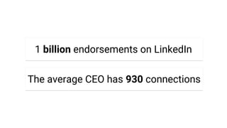 1 billion endorsements on LinkedIn
The average CEO has 930 connections
 