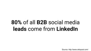 80% of all B2B social media
leads come from LinkedIn
Source: http://www.oktopost.com/
 