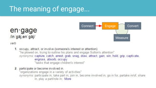 The meaning of engage...
Connect Engage Convert
Measure
 