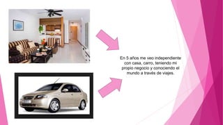 En 5 años me veo independiente
con casa, carro, teniendo mi
propio negocio y conociendo el
mundo a través de viajes.