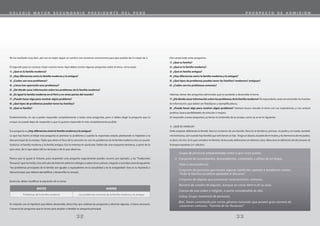 33
32
No ha resultado muy bien, por eso es mejor seguir un camino con sucesivas correcciones para que puedas dar lo mejor de ti.
El segundo paso es conocer mejor nuestro tema. Aquí debes escrbir algunas preguntas sobre el tema, como estas:
1) ¿Qué es la familia moderna?
2) ¿Hay diferencias entre la familia moderna y la antigua?
3) ¿Cuáles son esos problemas?
4) ¿Cómo han aparecido esos problemas?
5) ¿Dé dónde sacar información sobre los problemas de la familia moderna?
6) ¿Es igual la familia moderna en el Perú y en otras partes del mundo?
7) ¿Puedo hacer algo para resolver algún problema?
8) ¿Qué tipos de problemas pueden tener las familias?
9) ¿Qué es familia?
Evidentemente, no vas a poder responder completamente a todas estas preguntas, pero sí debes elegir la pregunta que tu
ensayo no puede dejar de responder y que tú quieres responder lo más completamente posible.
Esa pregunta es ¿Hay diferencias entre la familia moderna y la antigua?
Lo que has hecho al elegir esta pregunta es plantear tu problema y cuando la respondas estarás planteando tu hipótesis o la
idea principal de tu ensayo. Fíjate que ahora el foco de tu atención no son los problemas de la familia moderna sino un asunto
histórico: la familia moderna y la familia antigua. Eso te interesa en particular. Debes dar una respuesta tentativa, a partir de lo
que crees, de lo que sabes (de tus lecturas) y de lo que observas.
Parece que te gusta la historia, para responder esta pregunta seguramente puedes recurrir, por ejemplo, a las “Tradiciones
Peruanas”que has leído, a los artículos de Internet sobrelos vikingos o sobreotrasculturas. Llegarása una idea comola siguiente:
“los problemas principales de la familia son iguales o equivalentes en la actualidad y en la antigüedad”. Esta es tu hipótesis o
idea principal, que deberá ejemplificar y desarrollar tu ensayo.
Entonces, debes modificar la expresión de tu tema:
En relación con la hipótesis que debes desarrollar, ahora hay que ordenar las preguntas y eliminar algunas, si fuera necesario.
Conserva las preguntas que te sirvan para ampliar o detallar tu pregunta principal.
ANTES AHORA
Problemas de la familia moderna Los problemas comunes de la familia moderna y la antigua
Has conservado estas preguntas:
1) ¿Qué es familia?
2) ¿Qué es la familia moderna?
3) ¿Qué es familia antigua?
4) ¿Hay diferencias entre la familia moderna y la antigua?
5) ¿Qué tipos de problemas pueden tener las familias? modernas? antiguas?
6) ¿Cuáles son los problemas comunes?
Además, tienes dos preguntas adicionales que te ayudarán a desarrollar el tema:
7) ¿Dé dónde sacar información sobre los problemas de la familia moderna? Al responderla, estás encontrando tus fuentes
de información, que deben ser fidedignas y ejemplificadoras.
8) ¿Puedo hacer algo para resolver algún problema? Siempre busca vincular el tema con tus experiencias, y con actitud
positiva, busca posibilidades de solución o mejora.
Al responder a estas preguntas, ya tienes el contenido de tu ensayo, como se ve en lo siguiente:
1) ¿QUÉ ES FAMILIA?
Debo empezar definiendo la familia. Nací en el interior de una familia. Para mí, la familia es, primero, mi padre y mi madre, también
mishermanos,aúncuandohayfamiliasquesólotienenunhijo. Tengounabuelo,elpadredemimadre;yloshermanosdemispadres,
es decir, mis tíos. Es lo que considero mi familia. He buscado definiciones en distintos sitios. Menciono la definición del diccionario de
la lengua española (22o edición):
1. Grupo de personas emparentadas entre sí que viven juntas.
2. Conjunto de ascendientes, descendientes, colaterales y afines de un linaje.
3. Hijos o descendencia.
4. Conjunto de personas que tienen alguna condición, opinión o tendencia común.
“Toda la familia socialista aplaudió el discurso”.
5. Conjunto de objetos que presentan características comunes.
6. Número de criados de alguien, aunque no vivan dentro de su casa.
7. Cuerpo de una orden o religión, o parte considerable de ella.
8. Coloq. Grupo numeroso de personas.
9. Biol. Taxón constituido por varios géneros naturales que poseen gran número de
caracteres comunes. “Familia de las Rosáceas”.
C O L E G I O M A Y O R S E C U N D A R I O P R E S I D E N T E D E L P E R Ú P R O S P E C T O D E A D M I S I Ó N
 