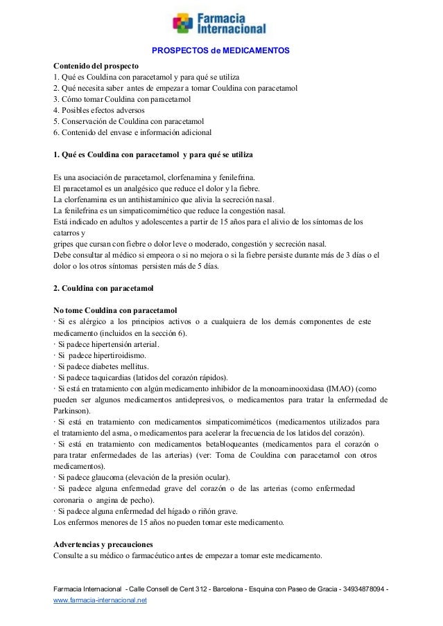 Prospecto Couldina con paracetamol comprimidos efervescentes