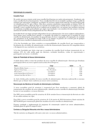 Administração da companhia

Conselho Fiscal

De acordo com nosso estatuto social, nosso conselho fiscal funciona em caráter não permanente. Atualmente, não
temos conselho fiscal em funcionamento. Nosso conselho fiscal deverá ser instalado a qualquer tempo a pedido de
acionistas que representem, atualmente, no mínimo, 8% do nosso capital social sendo que esta porcentagem pode
ser reduzida para até 2% após a Oferta. Além disso, acionistas minoritários representando, no mínimo, 10,0% do
nosso capital social têm o direito de eleger em separado um membro para o conselho fiscal e seu suplente. Uma vez
instalado, o nosso conselho fiscal deverá ser composto por no mínimo três e no máximo cinco membros, funcionar
até a primeira assembleia geral ordinária que seguir a sua instalação e seus membros deverão assinar o termo de
anuência do Conselho Fiscal ao Regulamento do Novo Mercado.

O conselho fiscal é um órgão societário independente de nossa administração e dos nossos auditores independentes.
Dessa forma, nosso conselho fiscal, quando e se instalado, não poderá ser composto por (1) membros de nosso
conselho de administração, (2) membros da nossa diretoria, (3) nossos empregados, (4) empregados de sociedade
que controlamos ou de sociedade do Grupo TAM, ou (5) cônjuges ou parentes até o terceiro grau de qualquer
membro de nosso conselho de administração ou da nossa diretoria.

A Lei das Sociedades por Ações estabelece as responsabilidades do conselho fiscal, que compreendem a
fiscalização das atividades da administração, revisão das demonstrações financeiras da companhia aberta
e divulgação de suas conclusões aos acionistas.

A Lei das Sociedades por Ações exige que os membros do conselho fiscal recebam remuneração de, no
mínimo, 10% do valor médio pago aos diretores, excluindo benefícios, verbas de representação e
participações nos lucros e resultados.

Ações de Titularidade de Nossos Administradores

A tabela abaixo indica o nome dos membros do nosso conselho de administração e diretoria que detinham
participação direta em nosso capital social na data deste Prospecto:

 Nome                                                       Cargo                        Ações           %
Maurício Rolim Amaro ...................                  Presidente                        1            0,00
Egberto Vieira Lima.......................              Vice-Presidente                     1            0,00
Flávia Turci ...................................          Conselheiro                       1            0,00
Carlos Daniel Rizzo da Fonseca ......                     Conselheiro                       1            0,00
Antonio Luiz Rios da Silva .............                  Conselheiro                       1            0,00

As Ações detidas pelos membros do nosso conselho de administração e diretoria conferem-lhe os mesmos
direitos que as demais Ações conferem aos nossos outros acionistas.

Remuneração dos Membros do Conselho de Administração e da Diretoria

A nossa assembleia geral de acionistas é responsável por fixar anualmente o montante global da
remuneração dos membros da nossa administração, cabendo ao nosso conselho de administração distribuí-
la entre os seus membros e os nossos diretores.

Em 2009, nossa assembleia geral de acionistas de 28 de outubro fixou a remuneração da diretoria no valor
de um salário mínimo em vigor.

Para 2010, a nossa assembleia geral de acionistas de 15 de janeiro de 2010 determinou o limite máximo de
R$750.000,00 para remuneração global dos membros do nosso conselho de administração.

Estamos estudando a implementação de programas de remuneração variável aos nossos administradores,
incluindo plano de opção de compra de ações.

Contratos ou Obrigações Relevantes entre Nós e nossos Administradores

Não há contratos ou obrigações relevantes entre nós e os nossos administradores.




                                                   00393-DEF-EST-011                                            141
 