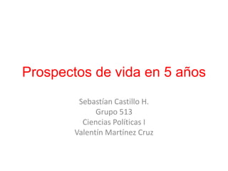Prospectos de vida en 5 años
Sebastían Castillo H.
Grupo 513
Ciencias Políticas I
Valentín Martínez Cruz
 