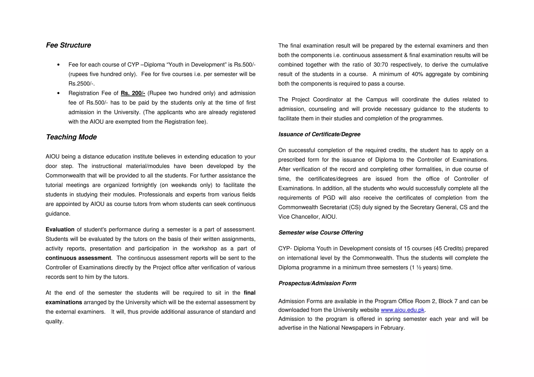 AIOU Prospectus Final Common Wealth | PDF