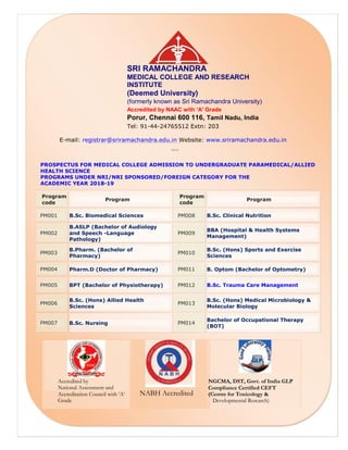 Sri Ramachandra Medical College Fee Structure And Course Details Pdf Sri Ramachandra Medical College Fee Structure And Course Details Pdf