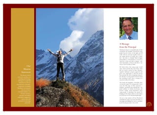 A Message
from the Principal

Our
Mission
Statement
Woodstock School
strives for excellence in
teaching and learning,
offering an exceptional
education in a diverse
international community.
Inspired by our Indian
Himalayan environment
and our inclusive
Christian tradition, we
develop visionary,
articulate and ethical
individuals equipped to
achieve their full
potential in leadership
and in life.

Woodstock School is a remarkable place. In this
exceptional and beautiful environment young
people from all corners of the globe and all
walks of life live and learn together. Visitors to
our campus discover an energy and a vitality
here. Our ethos is a dynamic blend of happy
purposefulness, a determination to succeed, to
enjoy life, to enjoy each other's company – and,
most importantly, to discover that there is far
more in each of us than we think!
We firmly believe that young people should
enjoy school and that they learn better when
they are actively involved in their education,
regularly challenged, properly supported and
given every opportunity to find and develop
their potential. We offer an inspiring setting for
the education of young people in the firm belief
that something of great value is waiting to be
unearthed within each of them.
Our broad and imaginative curriculum takes
seriously the capacity for young people to learn
across the full range of their experience –
academic, enrichment and residential life. Our
proud tradition of student involvement and
decision making ensures Woodstock treats
young people as individuals. This passion for
bringing out the unique talents in each student
lies at the heart of our educational philosophy.
Our aim is that students will leave Woodstock
well-balanced, ready to go out into the future, to
lead happy and fulfilling lives and to contribute
positively and generously to the world.

 