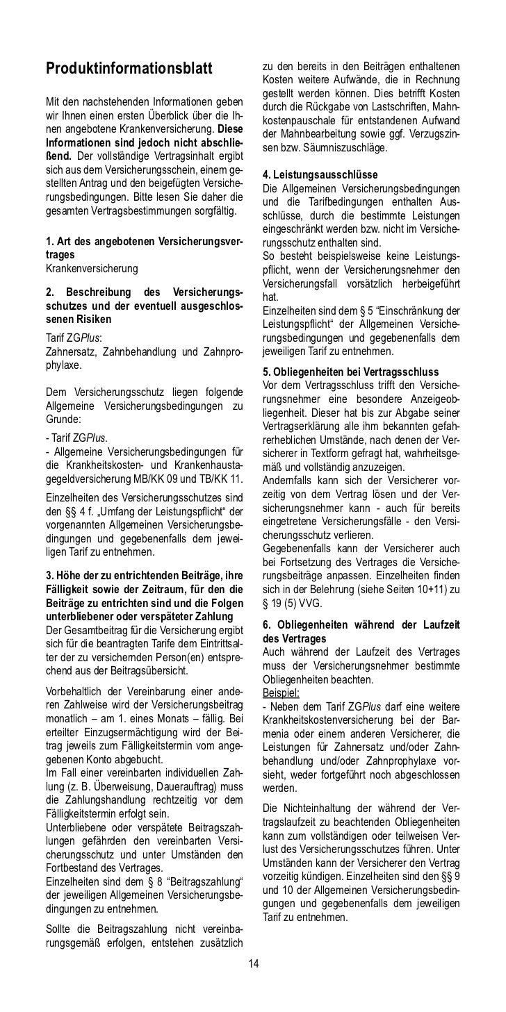 Barmenia Zahnerganzungsversicherung Tarif Zg