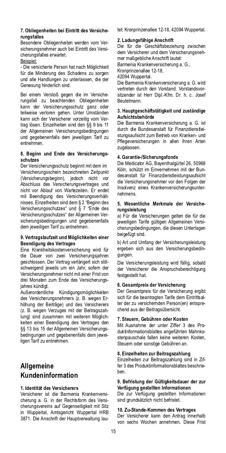 Barmenia Zahnerganzungsversicherung Tarif Zg
