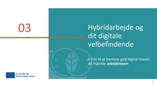 post-pandemisk
empowerment-program
Hybridarbejde og
dit digitale
velbefindende
6 trin til at fremme god digital trivsel i
dit hybride arbejdsteam
03
 