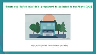 post
pandemic
empowerment
programme
https://www.youtube.com/watch?v=C3priAc1o5g
Filmato che illustra cosa sono i programmi di assistenza ai dipendenti (EAP)
 
