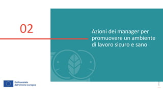 post
pandemic
empowerment
programme
Azioni dei manager per
promuovere un ambiente
di lavoro sicuro e sano
02
 