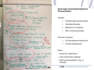 Results Seminar 20 May 2019, Bolzano
Some topic of territorial interest in
fire-prevention:
Facades:
• Prefabricated wood ...
