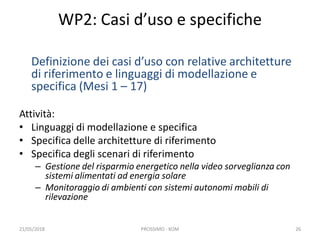 WP2: Casi d’uso e specifiche
Definizione dei casi d’uso con relative architetture
di riferimento e linguaggi di modellazio...