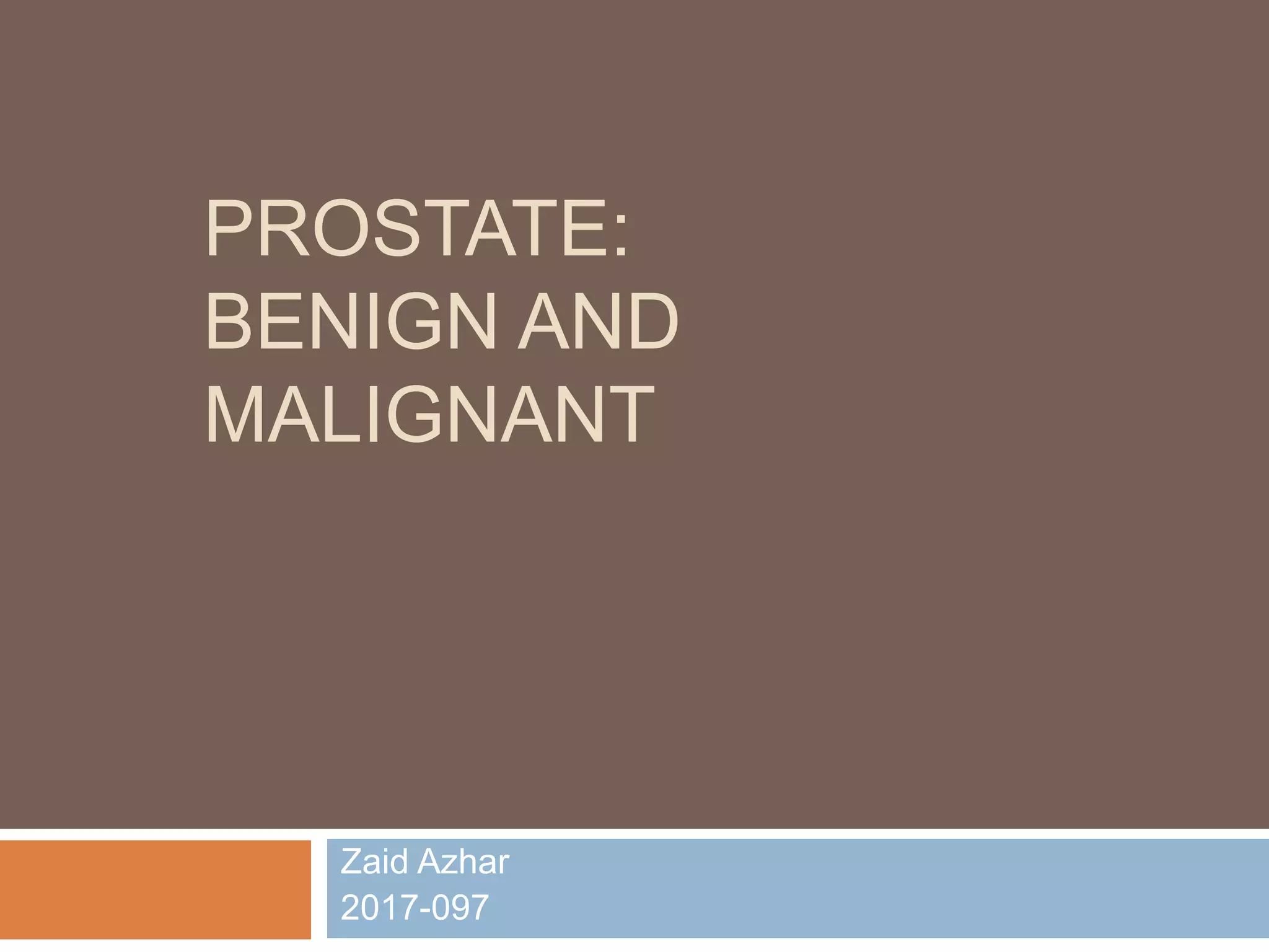 PROSTATE:
BENIGN AND
MALIGNANT
Zaid Azhar
2017-097
 