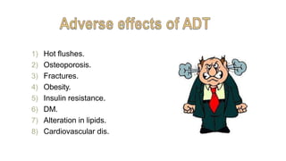 1) Hot flushes.
2) Osteoporosis.
3) Fractures.
4) Obesity.
5) Insulin resistance.
6) DM.
7) Alteration in lipids.
8) Cardiovascular dis.
 