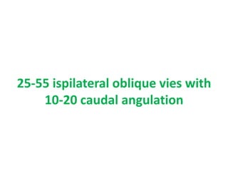 25-55 ispilateral oblique vies with
10-20 caudal angulation
