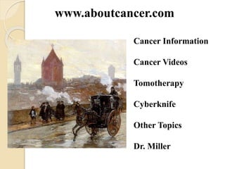 Cancer Information
Cancer Videos
Tomotherapy
Cyberknife
Other Topics
Dr. Miller
www.aboutcancer.com
 