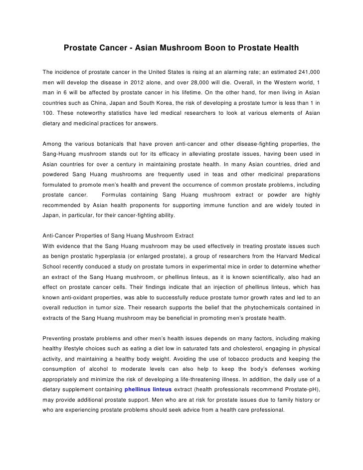 Prostate cancer asian mushroom boon to prostate health